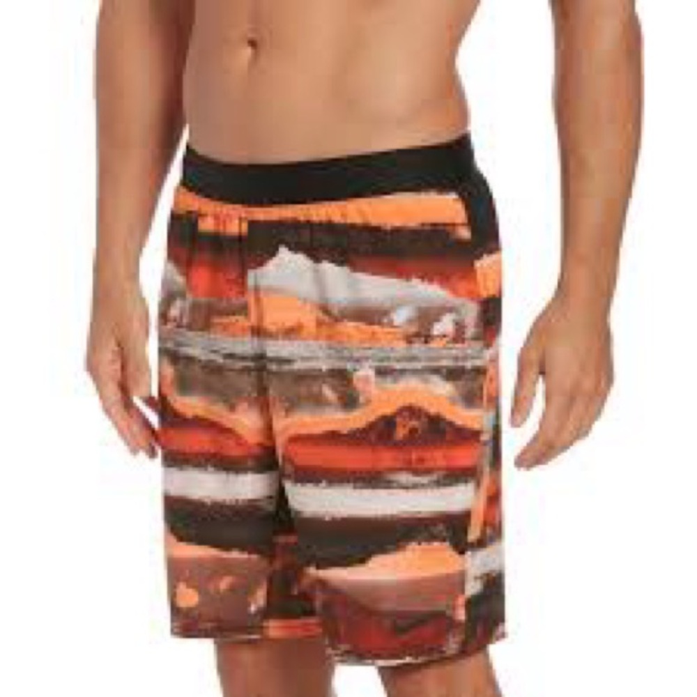 Nike Men's Adventure 9" Volley Swim Shorts striped landscape print Men’s size L